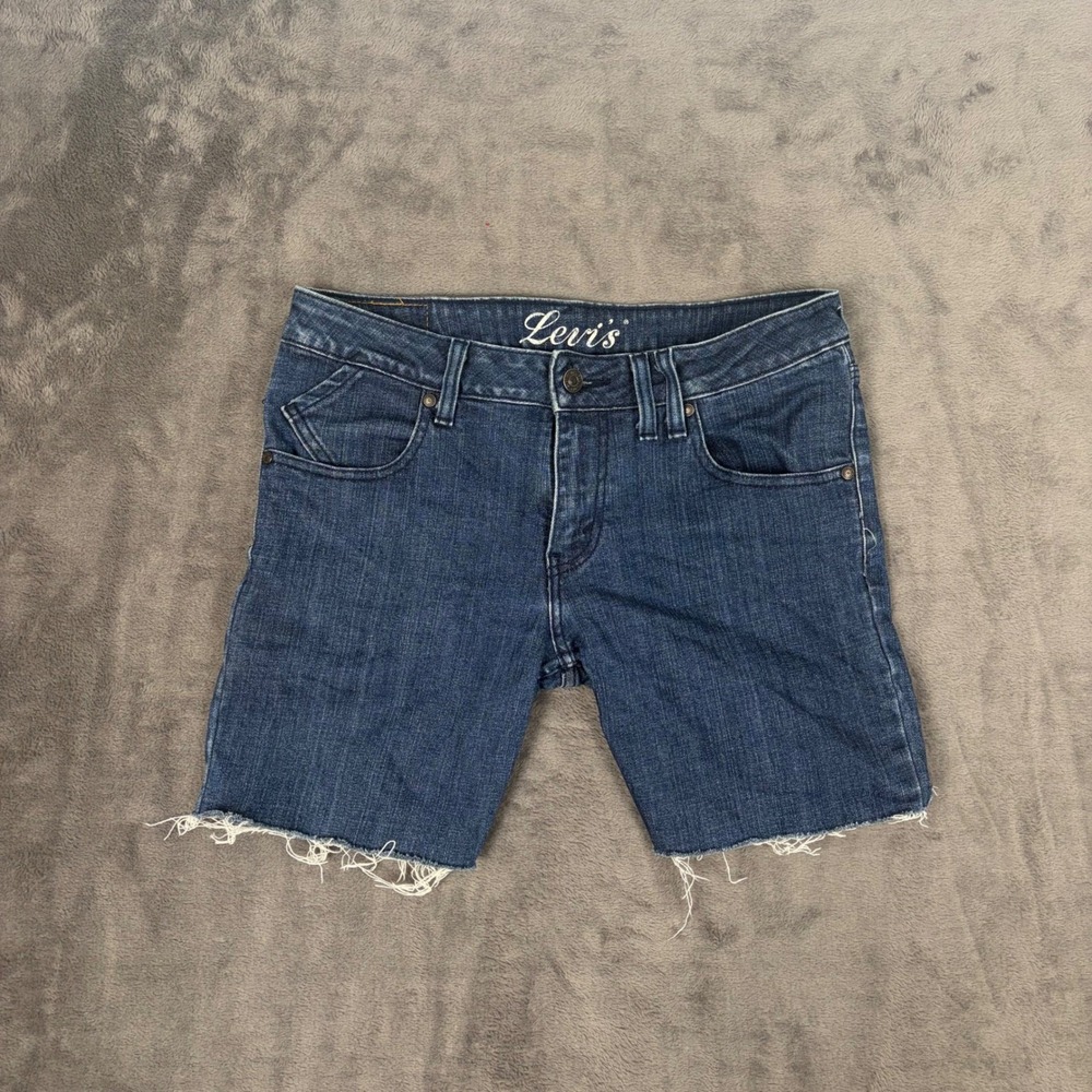 Levi's Denim Shorts Women 6 Dark Wash‎ Low Bootcut Cut Off Frayed Hem 460